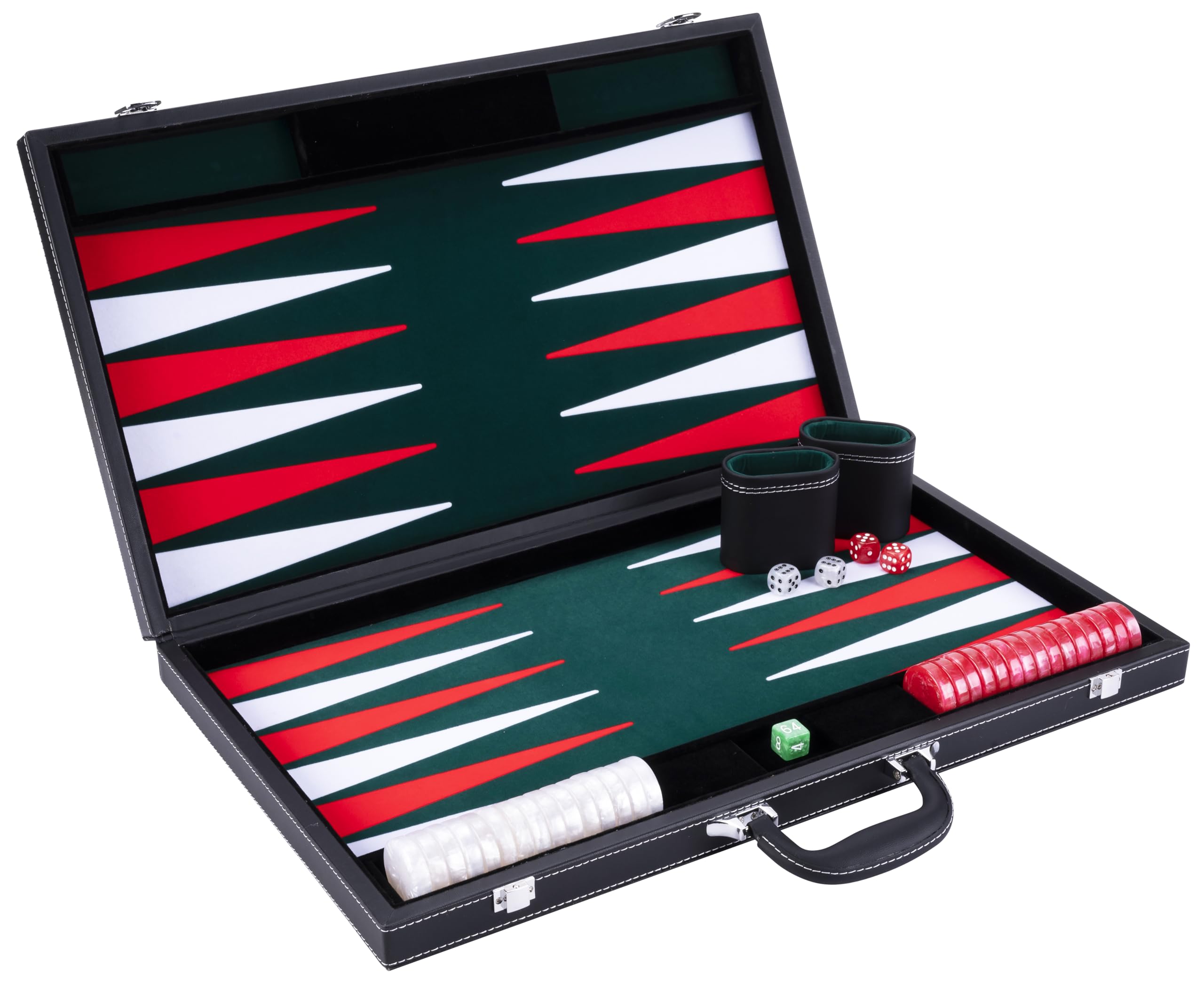 Engelhart - 250539 - Deluxe Backgammon Set 21 Inch (54 cm) - Elegant Faux Leather - Quality Felt Lining - Pearl Effect Dice & Checkers + 2 Dice Cups +6 years