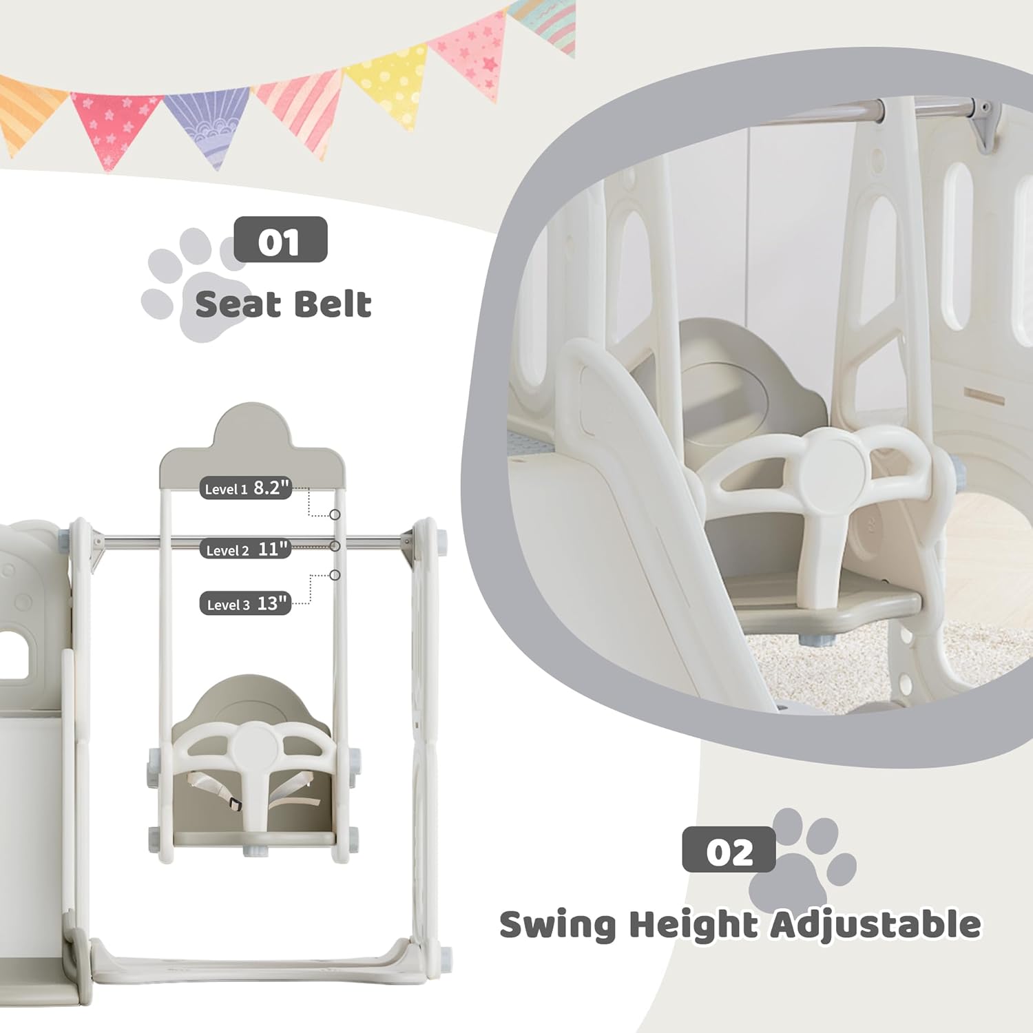 5 in 1 T oddler Slide and Swing Set, Playground Climber Slide Playset with Drawing Whiteboard, Freestanding Combination for Babies