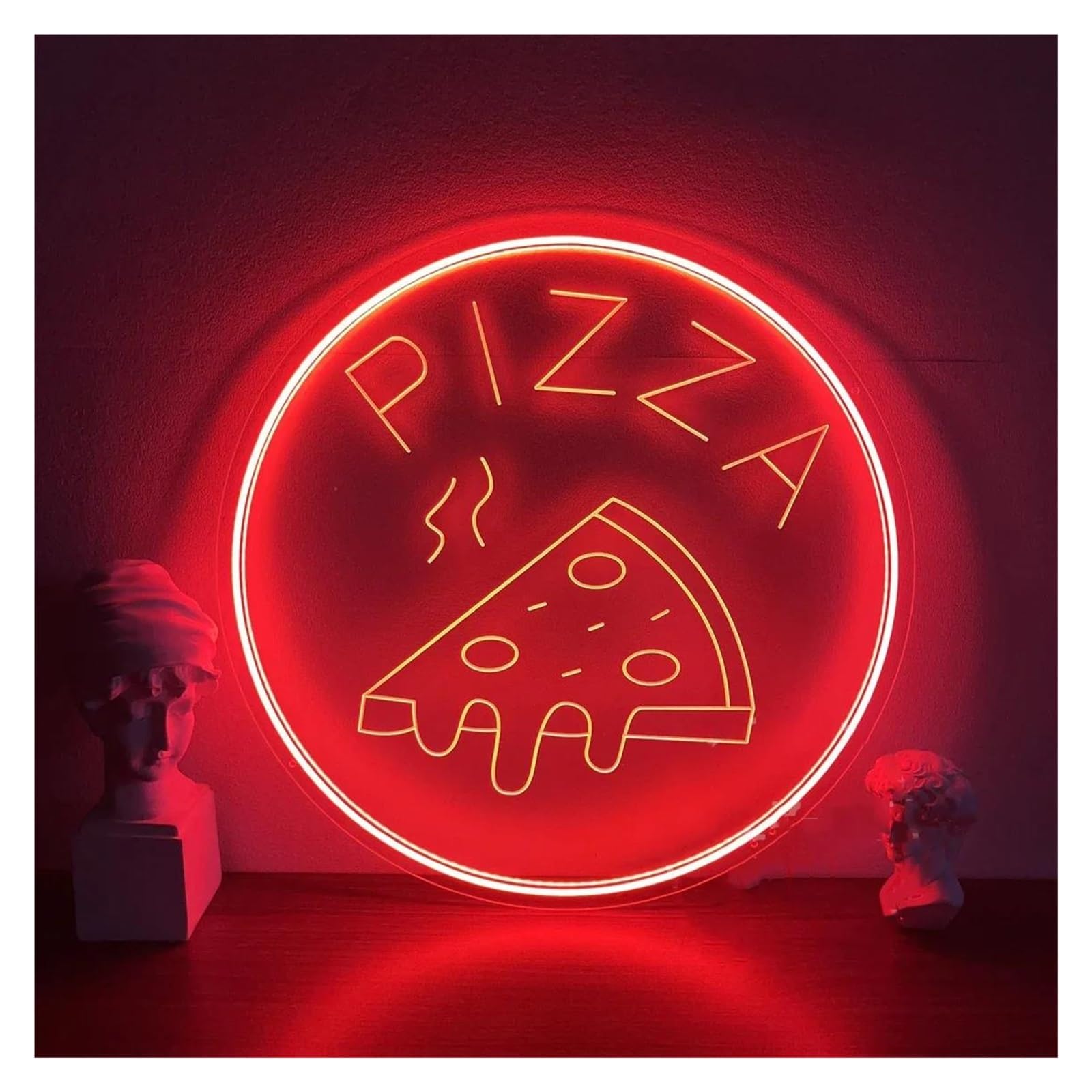 SHOUXI Sign Lamp Pizza Slice Neon Sign, Fast Food Shop Restaurant Kitchen Party Wall Decor,Shop Open Welcome 40cm(Red)