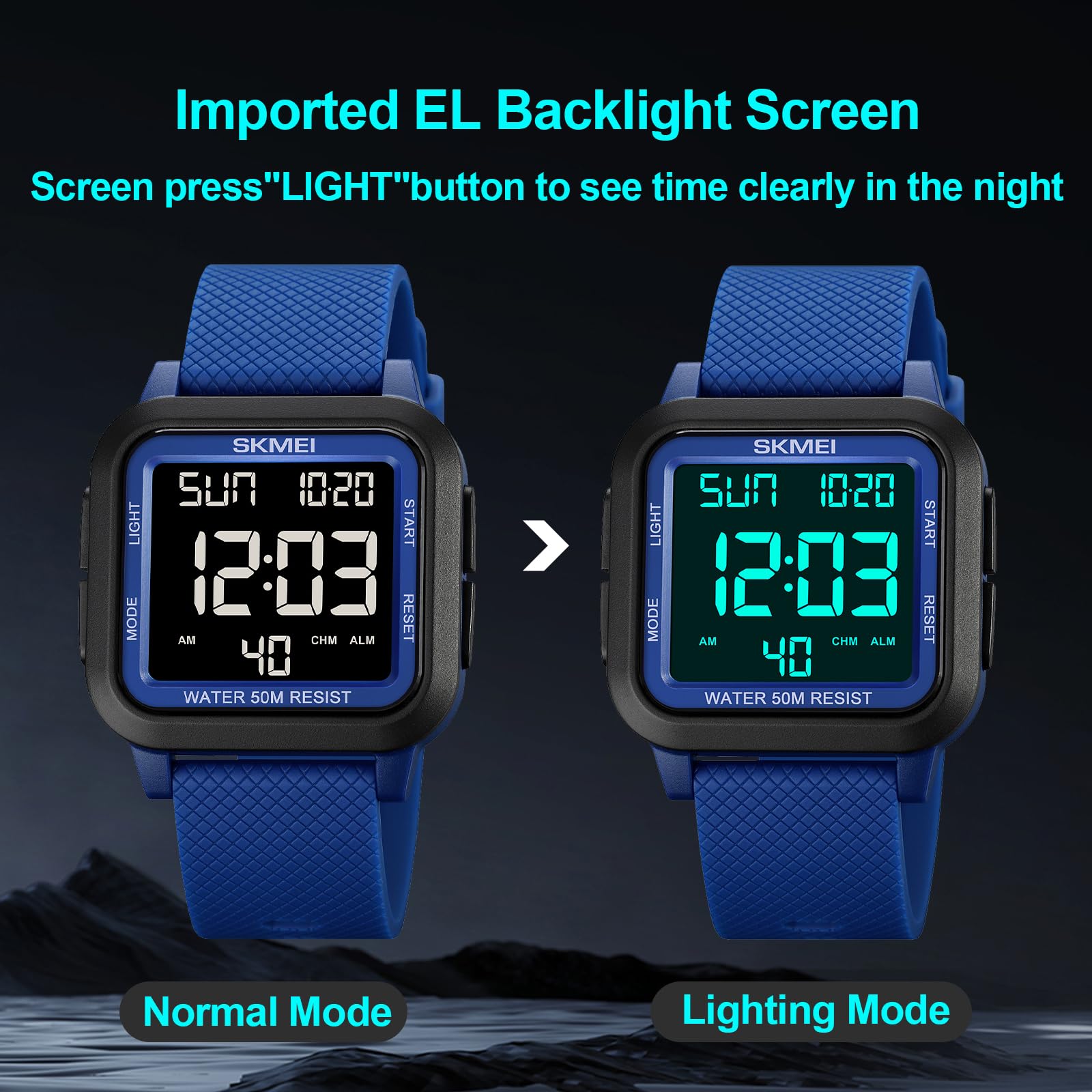 SKMEI Men's Military Digital Sports Watch Ultra-Thin Waterproof Wrist Watches for Men with Stopwatch Countdown Timer Alarm Function Dual Time LED Back Light