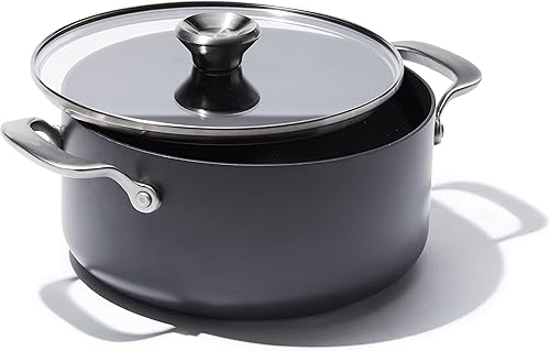 OXO Olla profesional de 5 cuartos de galón con tapa, utensilios de cocina antiadherentes de cerámica anodizada dura, sin PFAS, asas de acero