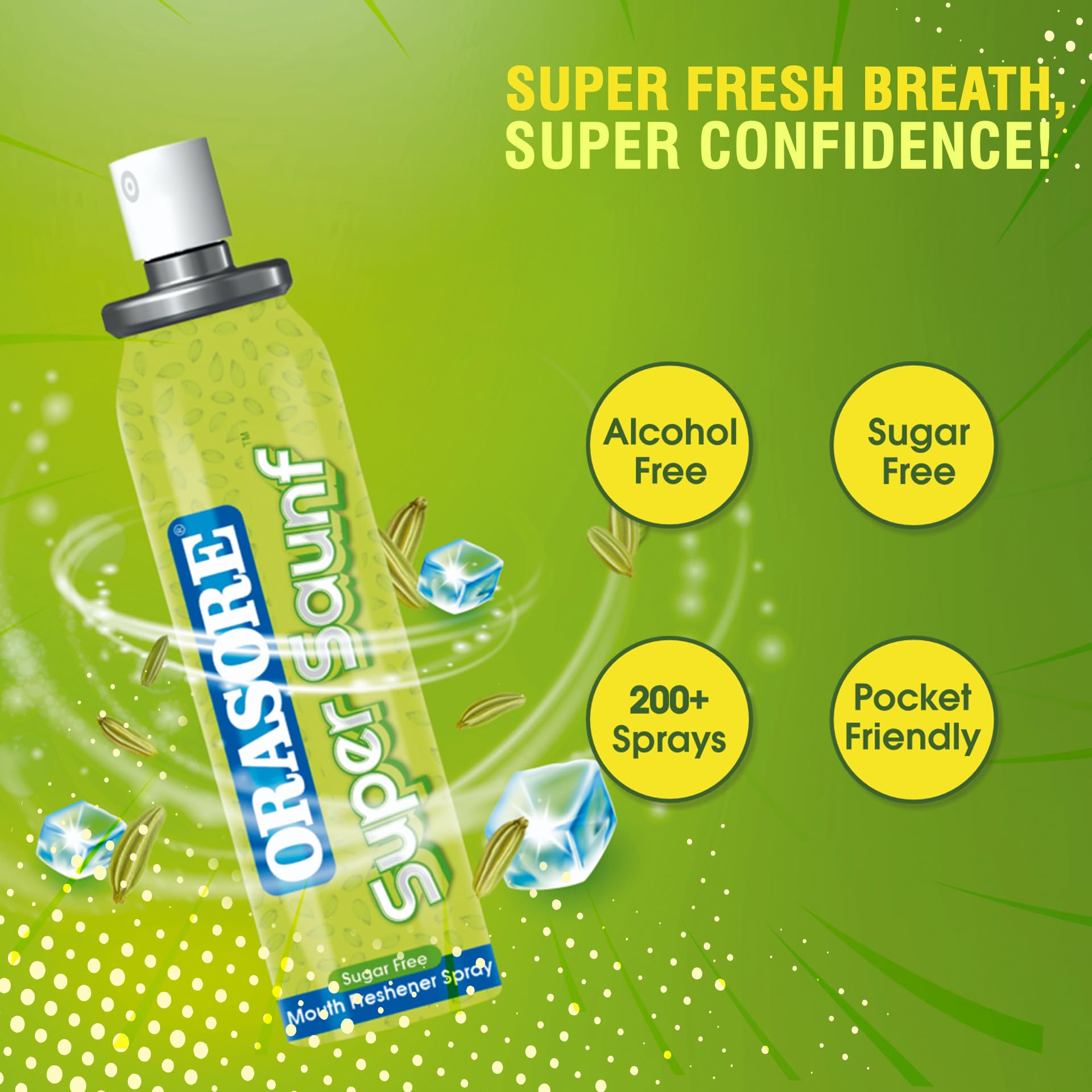 Orasore Super Saunf Sugar Free Mouth Freshener Spray | Instant Bad Breath Solution with Long-Lasting Freshness | 200+ Sprays | Alcohol-Free, Pocket Friendly & Refreshing Sounf Flavour (Pack of 6) 4