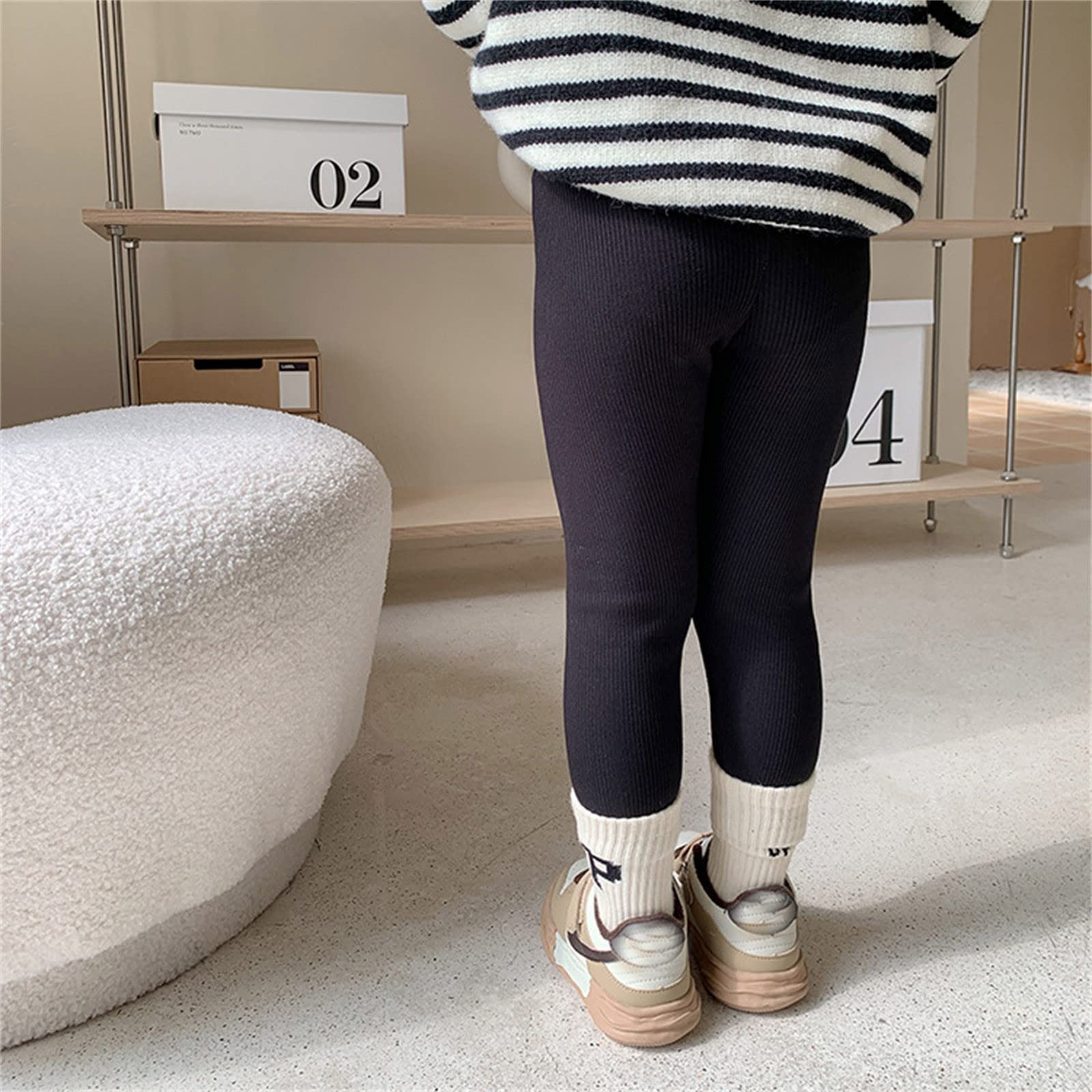 Generisch Caldi leggings invernali per bambini e bambine, in morbido pile di cotone con lavorazione a maglia, taglio lungo alla caviglia
