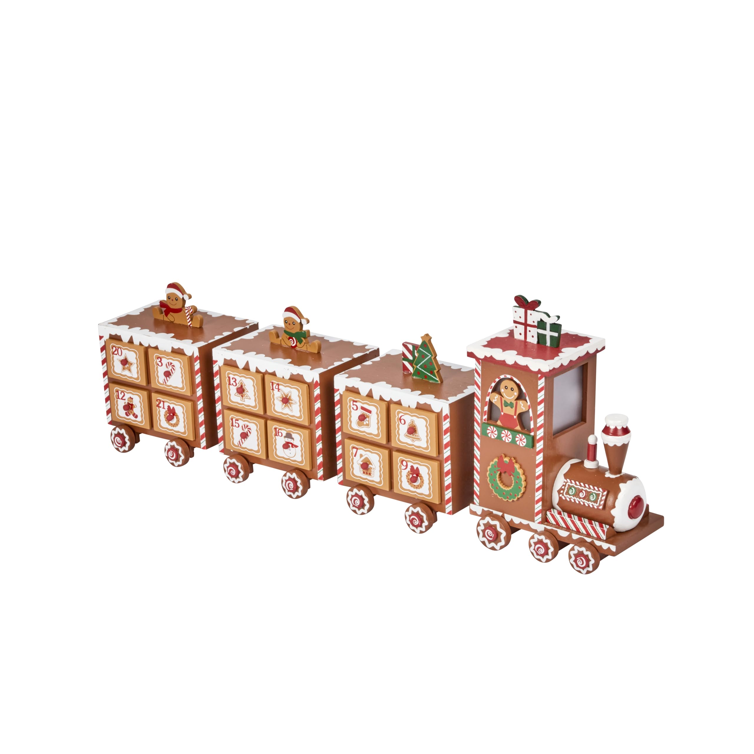 Smart Garden InLit All Aboard - Calendario de Adviento de madera con tren expreso de pan de jengibre, 50 cm, funciona con pilas LED, decoración navideña pintada a mano, decoración navideña iluminada