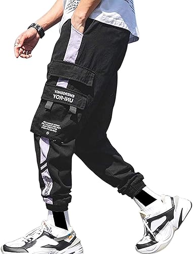 XYXIONGMAO Pantalones deportivos casuales para hombre, pantalones deportivos holgados y casuales de hip hop, pantalones cargo negros para hombre