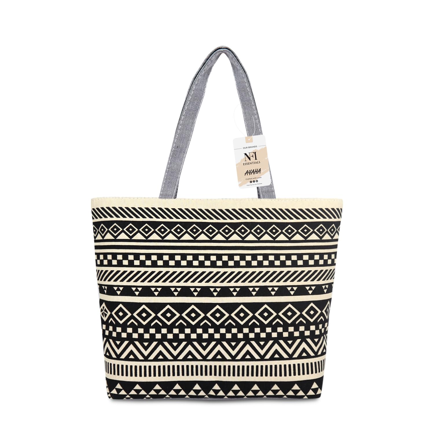 NFI essentials Canvas Printed Tote Bag For Women With Zipper, Casual Handbag Shopping, Tote Grocery Portable Bag Eco-Friendly Hobo Bag, Travel, Work, Beach, Office, College (Sb-15-D2), Multi (B0C6DQZF2Q) Amazon Price History, Amazon Price Tracker
