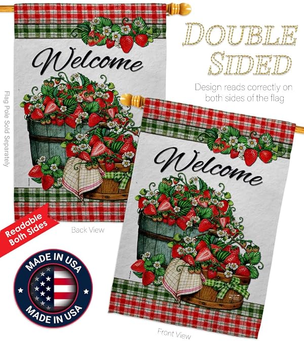 Angeleno Heritage Sweet Srawberries House Flag Food Fruit Pineapple Strawberry Apple Watermelon Tropical Aloha Summer Decoration Banner Small Garden Yard Gift Double-Sided, Made in USA by Angeleno Heritage - Image 5
