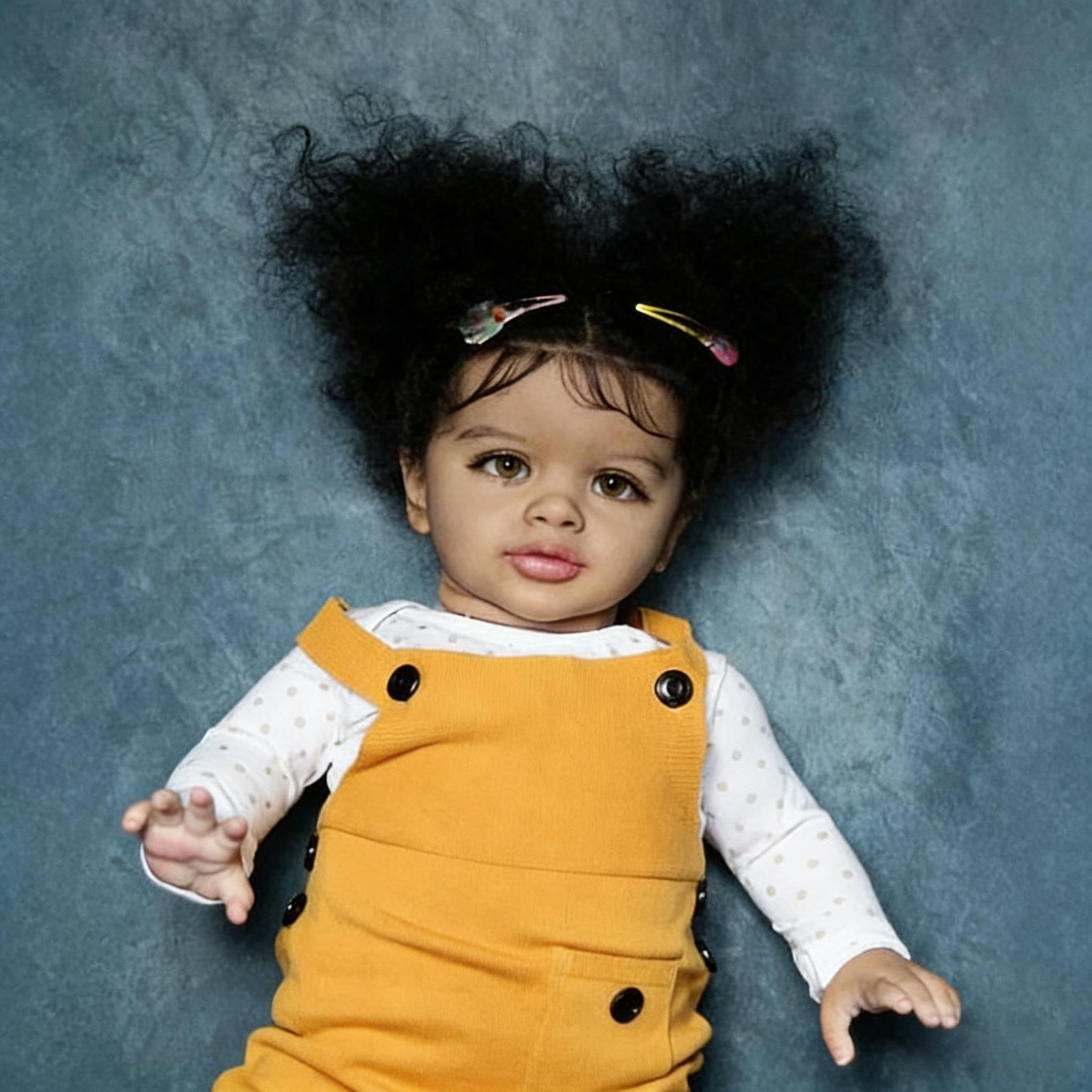 RXDOLL Afroamerykanin Reborn Baby Dolls Dziewczyna 66 cm Duży Rozmiar Realistyczna Maluch Baby Doll Czarne Dziewczyny Miękka Tkanina Winylowa Body Prawdziwie wyglądające Reborn Maluch Lalki Zabawki
