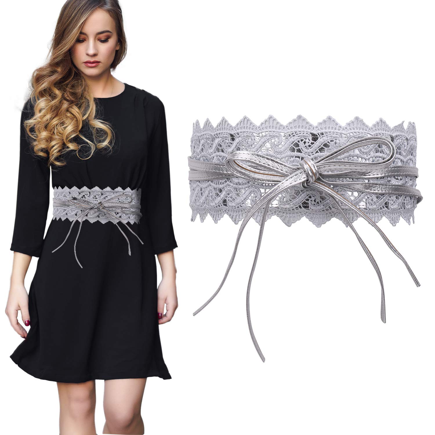 AruiLeo Damen Taillengürtel Mit Spitze - Stylischer Obi-Gürtel Mit Schleife Für Kleider Und Blusen