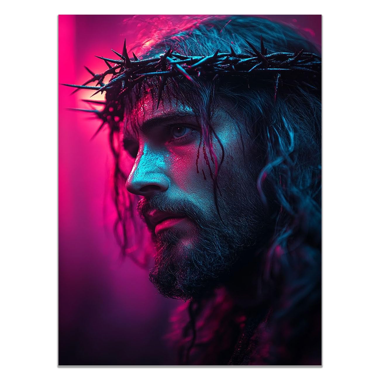 QUSAAOU Canvas Wall Art Jesus Jesus with the Lamb icture Christianity Cross Poster Print Painting for Living Room Bedroom Prayer Room Home Decorate(magenta)-80x120cm Unframed