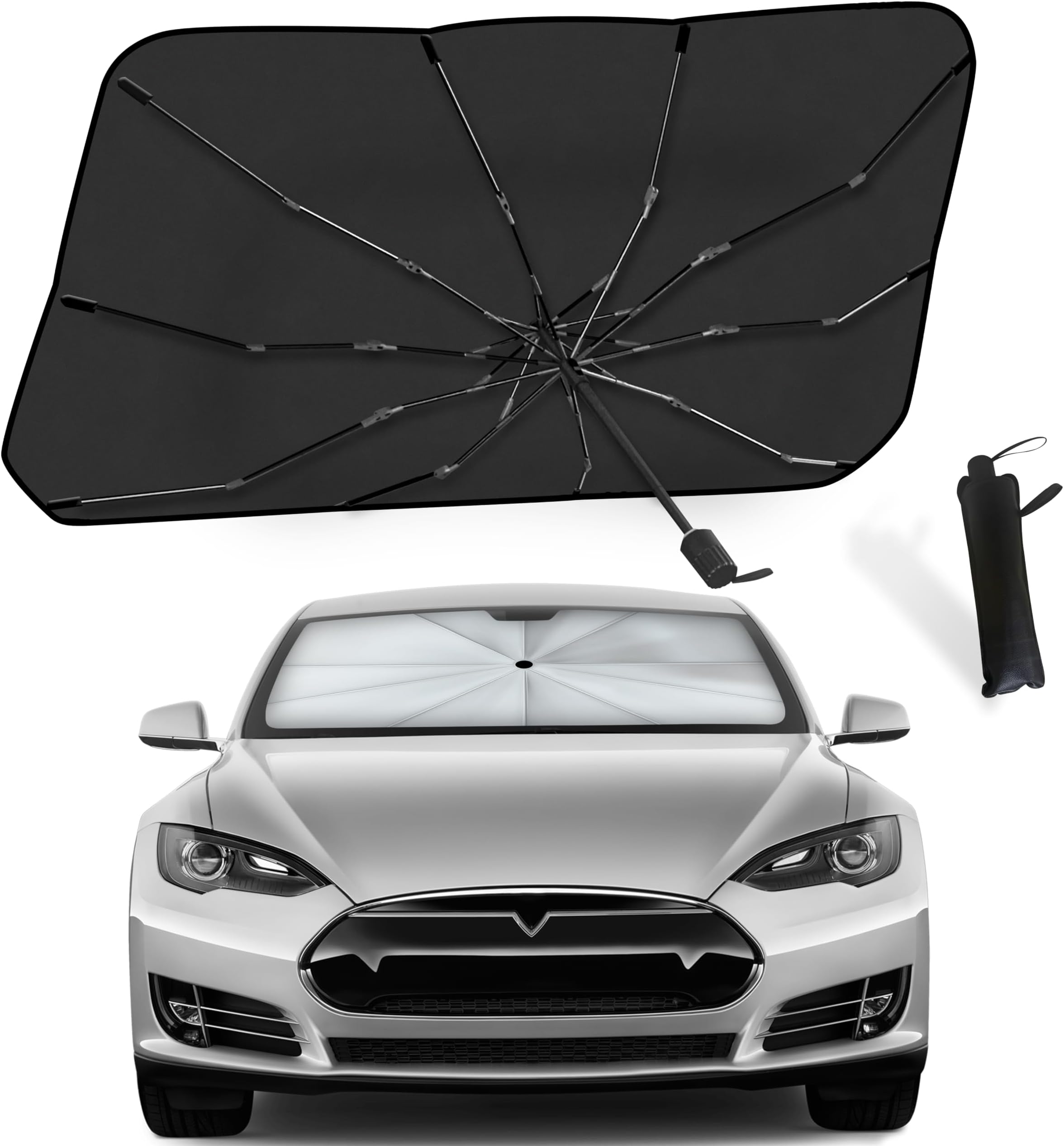 EcoNourCar Windshield Sun Shade (57"x31") - Umbrella Car Sun Shade - Foldable Glass Fiber Car Shade, Shields Against Harmful UV Rays, Fits Most Vehicles