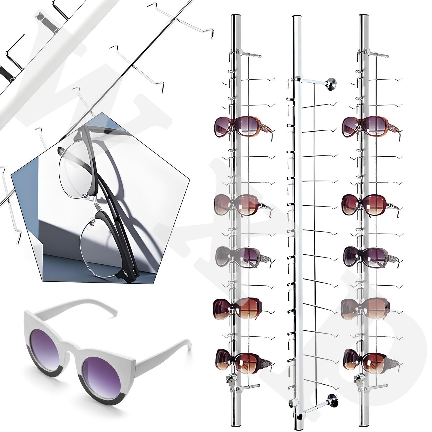 Soporte de exhibición de gafas de sol de aluminio con cerradura, solución segura de almacenamiento para el hogar y venta al por menor para múltiples marcos