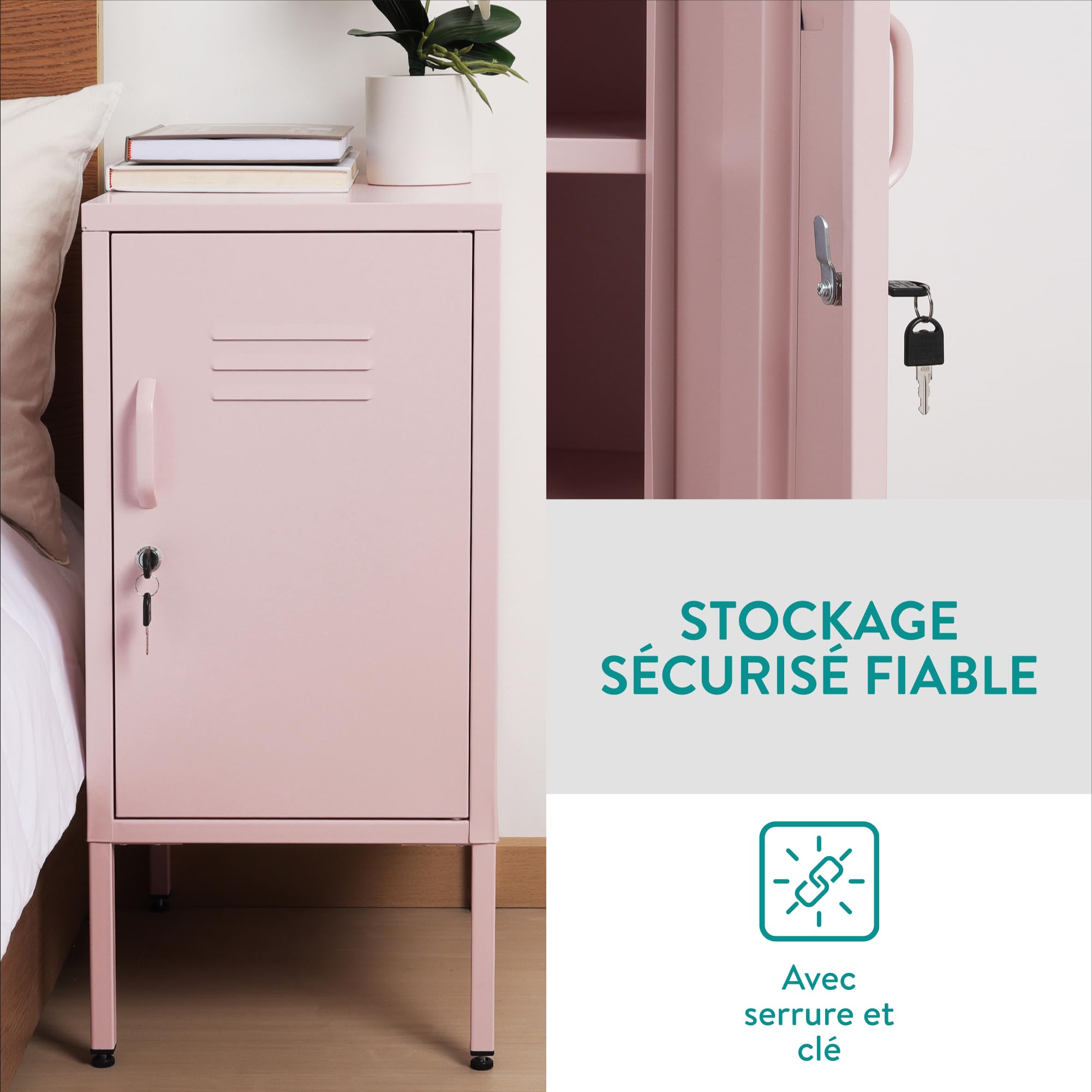 Navaris Armoire Metallique Rangement - Petit Casier de Rangement en Metal Rose avec 2 Clés pour Vêtement Accessoire Jouet Enfant - Armoire Bureau Chambre Atelier Meuble Industriel