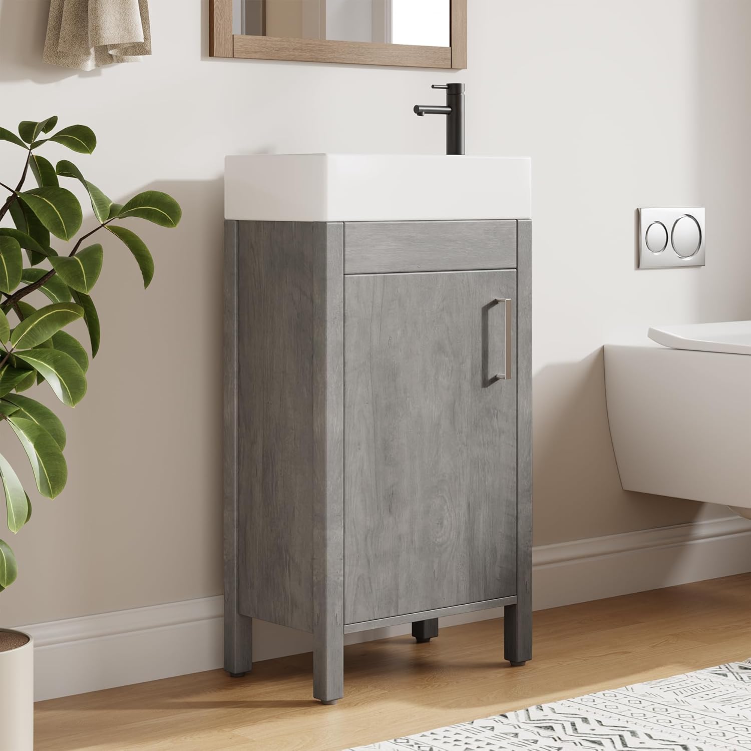 GarveeHome 16" Bathroom Vanity with Sink, Vintage Bathroom Cabinet Vanity with Doors, Farmhouse Wooden Freestanding Bathroom Cabinet with Top