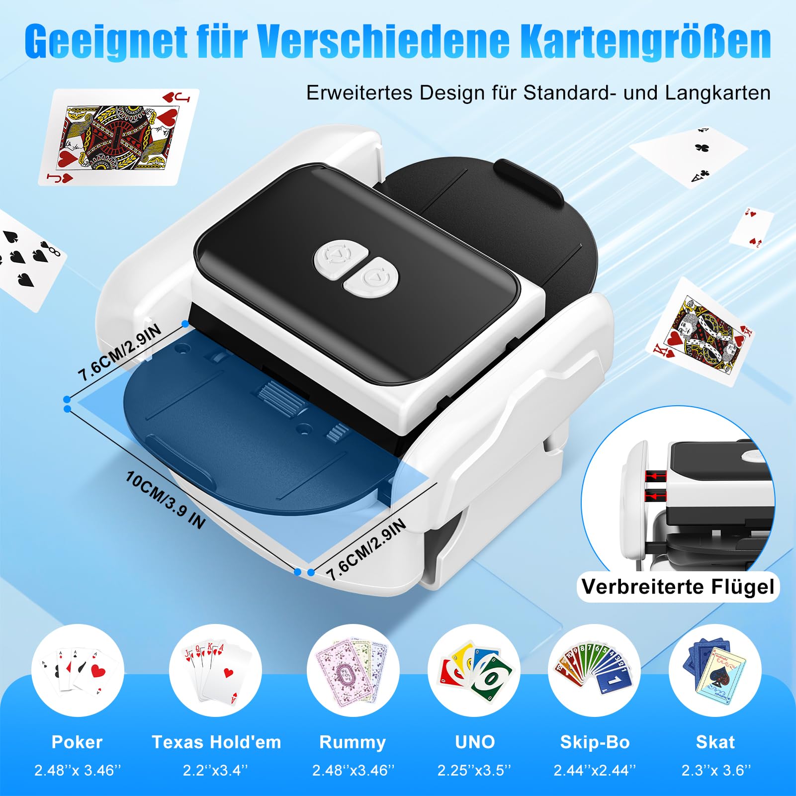 Naxudcoo Kartenmischmaschine: Automatischer Kartenmischer für 1-2 Decks, Kartenmischer mit Aufbewahrungstasche, Geräuscharmes Kartenmischgerät für Poker, Blackjack, Rommé, Phase 10, Partykartenspiele