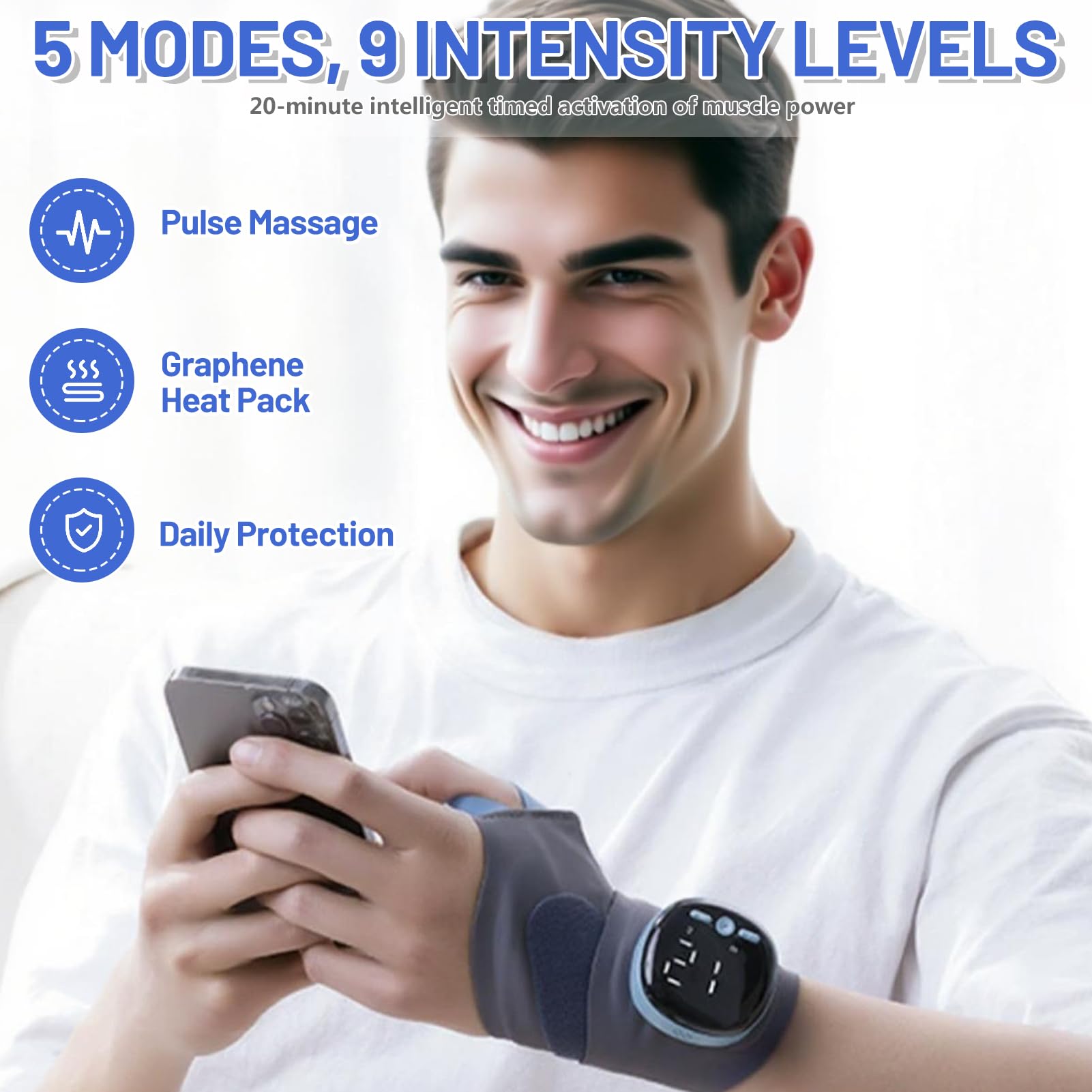 Elektrische Handmassagegeräte, Tragbar Handmassagegerät Mit 3 Wärmestufen 5 Massagemodi Und 9 Stärke Handmassagegeräte Wiederaufladbar Kabelloses Hand Massagegerät Für Arme Ellbogen (16-22cm)