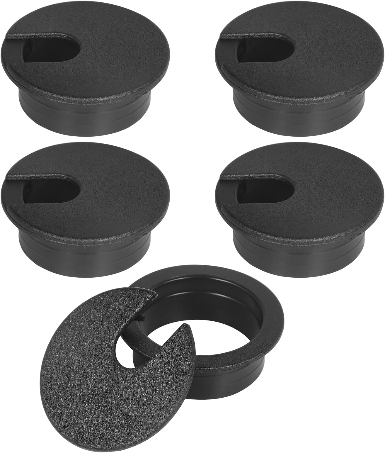 1-3/8" Black Desk Grommet, JTemgle Plastic Cable Hole Cover Computer Table Cord Wire Organizer Caps Desktop Cord Management for Home Office TV Stands Tabletops, 5 Pieces