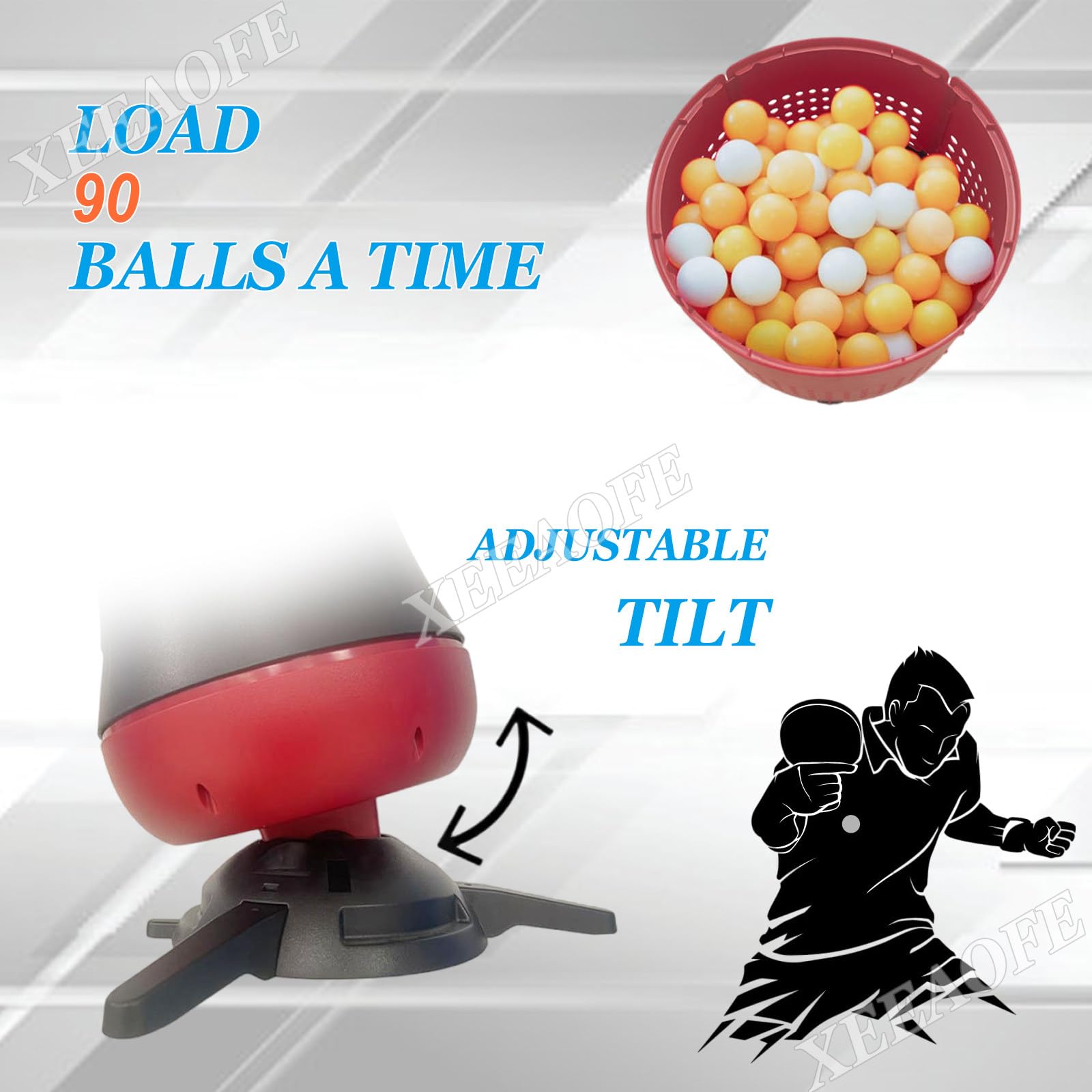 Robot da ping pong – Controllo senza fili, 90 riserve di palline, contenitore rimovibile, macchina automatica per lanciare le palline per pratica e allenamento