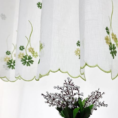 Miniatura 2 de ZHH - Cortina de cocina con cenefas bordadas, estilo campestre, cortina corta floral para ventanas, 1 panel (59 pulgadas de ancho x 17 pulgadas de