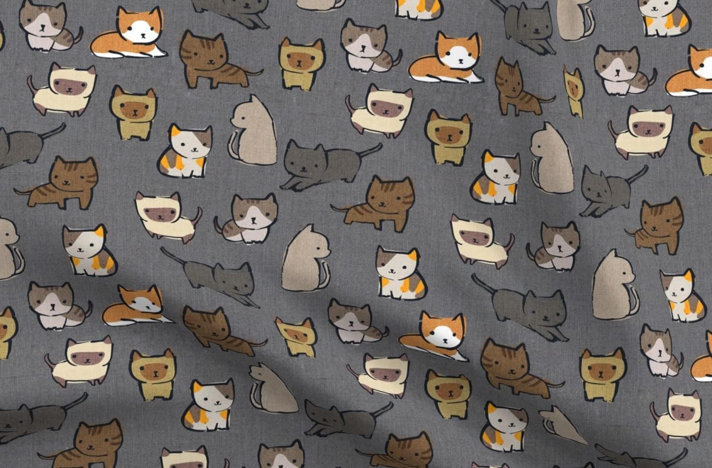 Spoonflower Fabric - Cute Kittens Cat Breeds Faux Woven Look Rescue Cats Siamese Calico Printed on Organic Cotton Sateen Fabric by The Yard - Sewing Quilting Apparel Home Decor