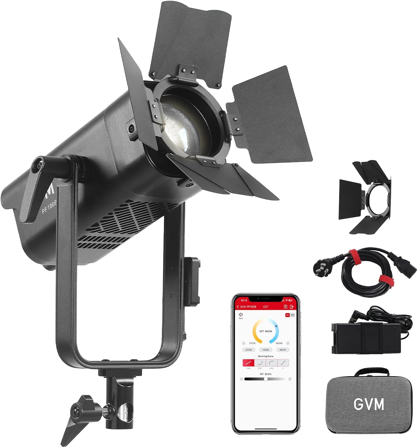 GVM 100W Bi-Color Focusing Video Light, 30200lux@1m/2700K-6800K Continuous Lighting for Photography with APP, CRI≥97, floodlight Adjustable 15-45° Beam with TIR Lens for Portrait,12 Lighting Effects