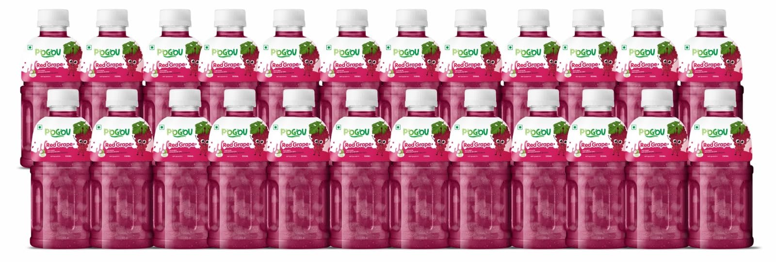 POGOU Red Grape Fruit Beverage with Nata De Coco | Imported from Thailand | Thai Tropical Drink with Real Coconut Jelly | Refreshing Red Grape Flavored Juice for Kids & Adults | Delicious Summer Party Drink | 330ML Each (Pack of 24)