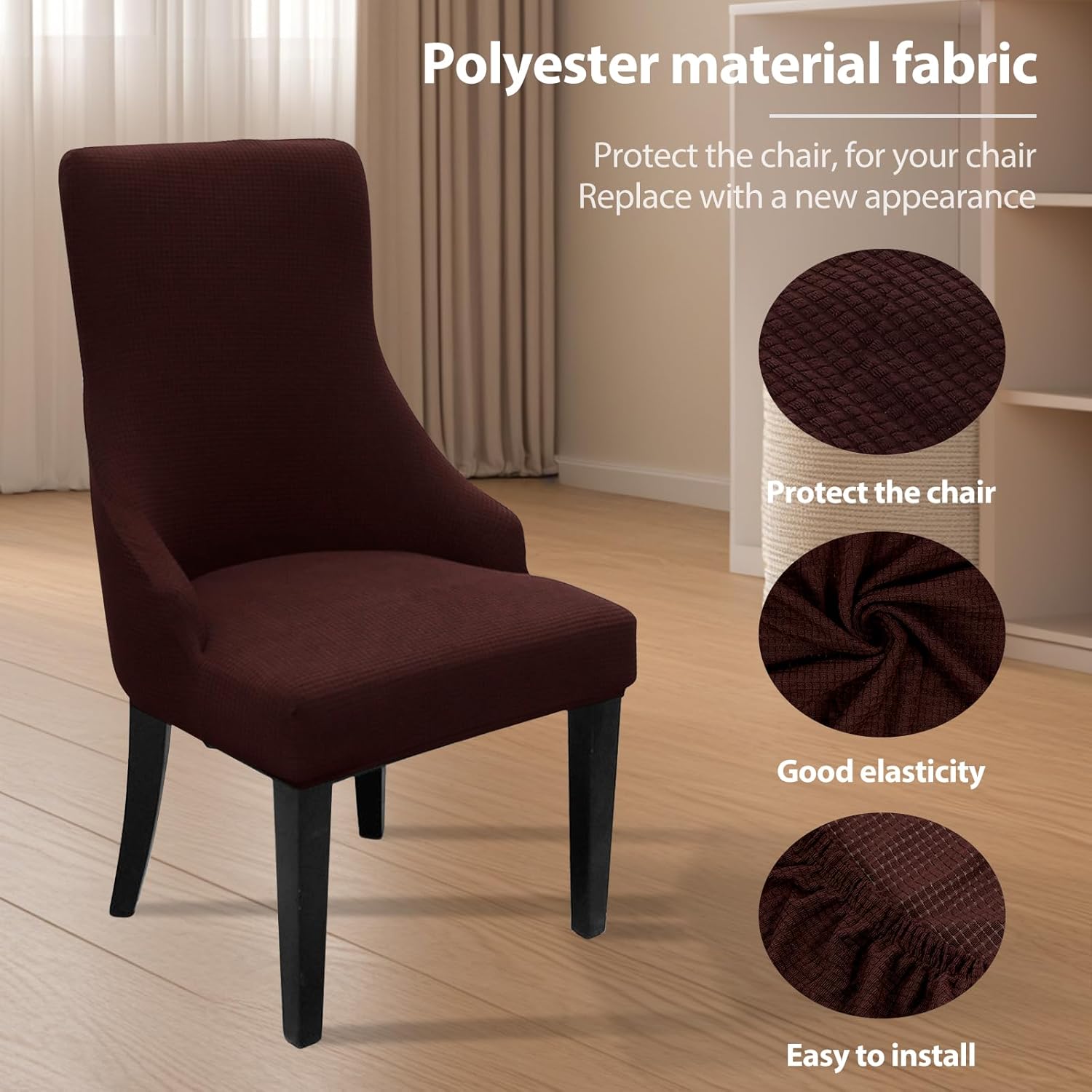 2 Pcs Wingback Side Chair Covers, Polyester Dining Chair Slipcovers, Reusable Arm Chair Protector Cover, Wingback Side Chair Slipcover for Dining Room Living Room (Coffee)