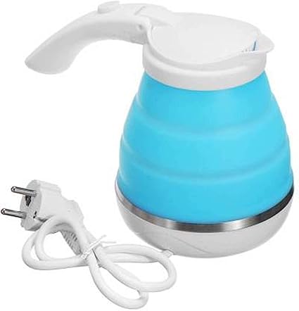 DKT Travel Foldable Electric Kettle - Boil Dry Protection Portable Food Grade Silicone Collapsible Water Kettle - Fast Water Boiling - Dual Voltage - 0.5L- 100v/120v and 220v/240v (18 x 13 cm)