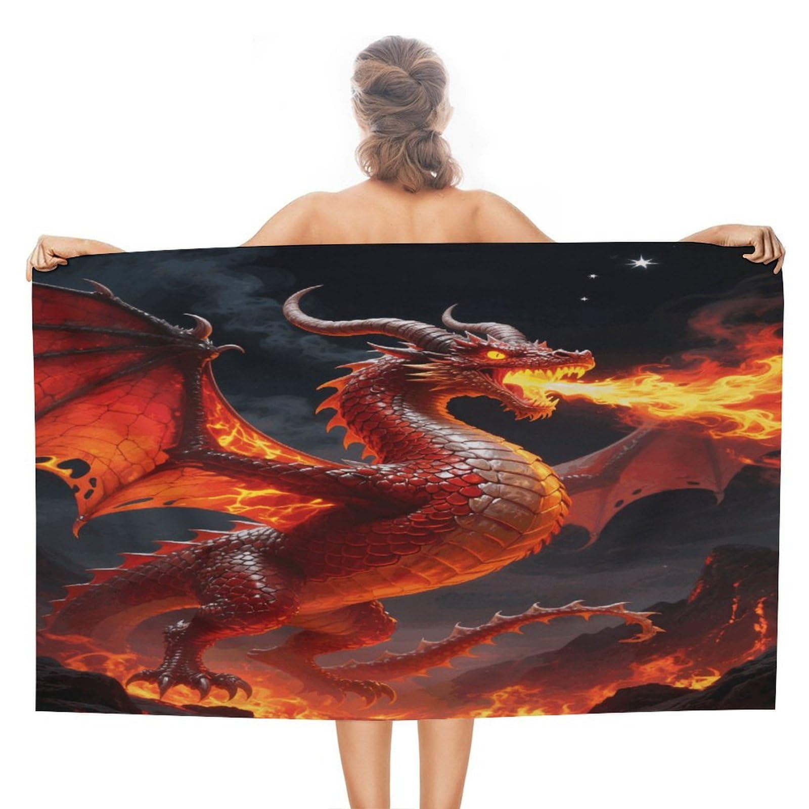 VstaDank Fire Dragon Beach Towel 51x31 Inch Oversized Soft Bath Towel Luxury Plush Thick Hotel Swim Pool Towels Super Quick Dry Travel Towels for Camping Gym Sports Yoga