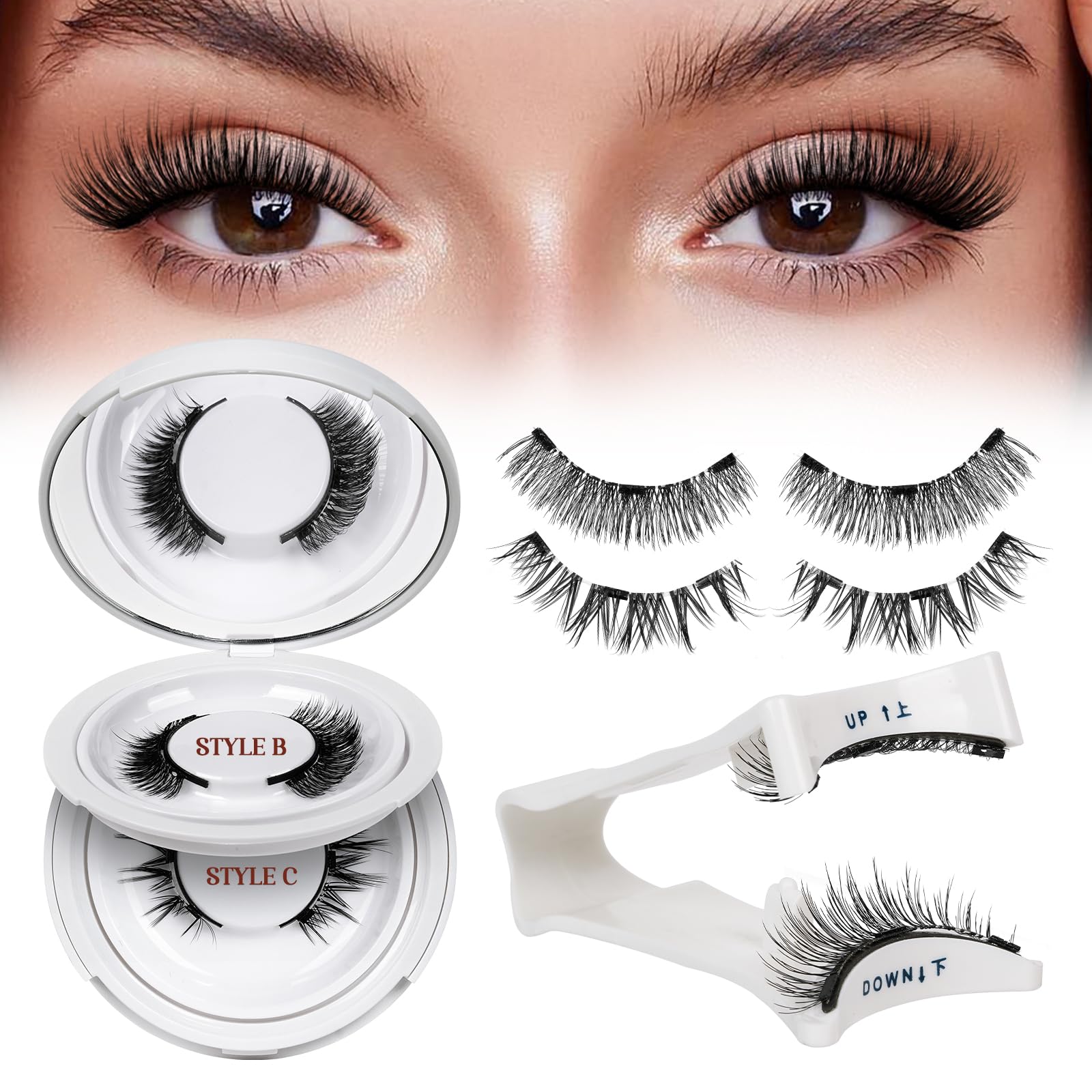 QUEWEL Magnetic Eyelashes - Natural Look, 2 Pair Reusable Magnetic Lashes with Applicator, No Glue Needed, Easy to Wear and Remove