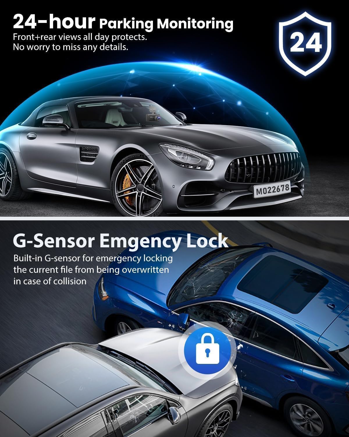 Dashcam Front and Rear Inside,Car Camera Dash Cam for Cars,Driving Recorder with IR Night Vision,Loop Recording,Wide Angle Lens,3.16 Inch IPS Screen,Parking Mode (Silver Gray)