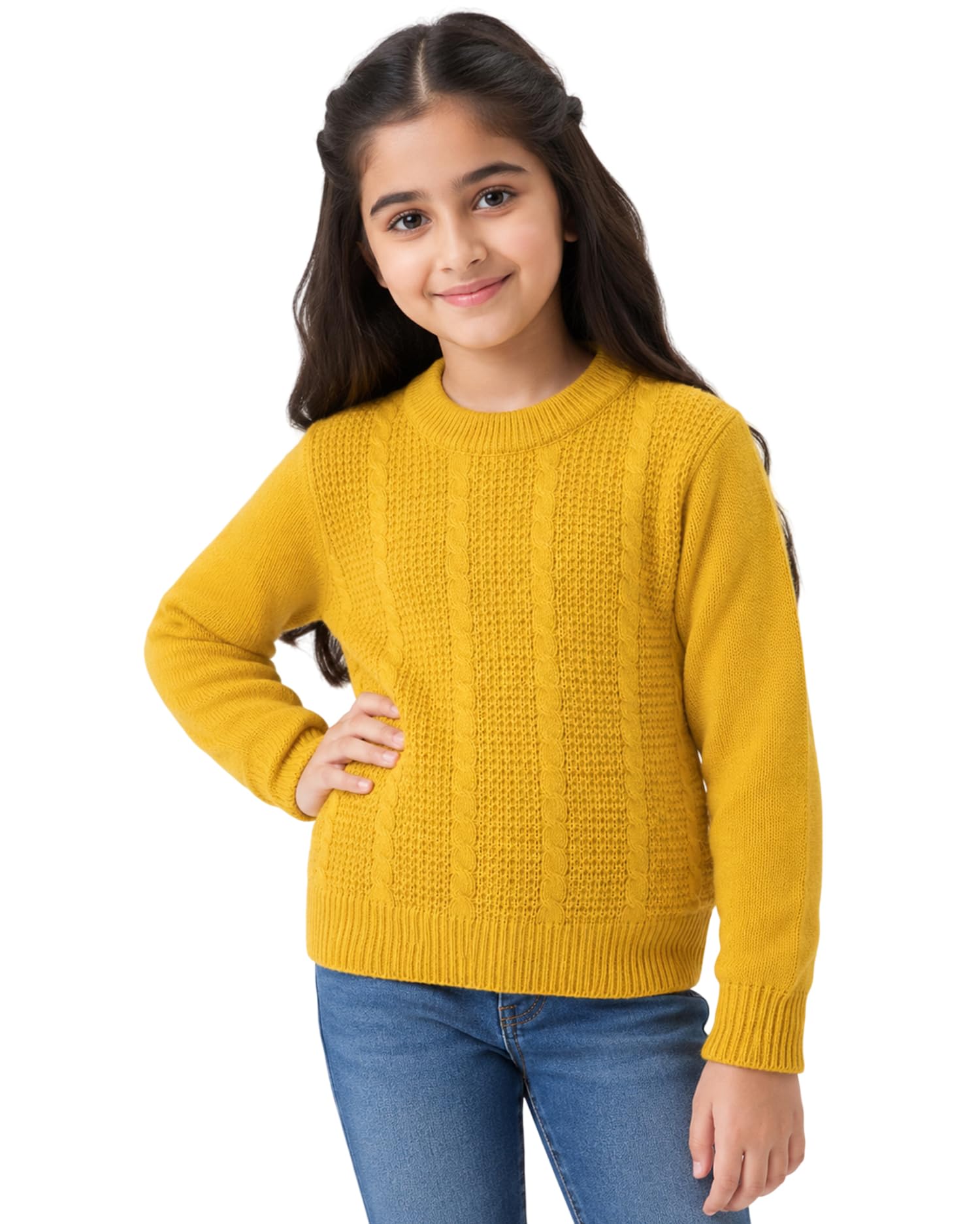 Kuchipoo Girls' Winter Wear Knitted Sweater | Full Sleeves Warm Pullover | Casual & Stylish Kids' Jumper-image-1