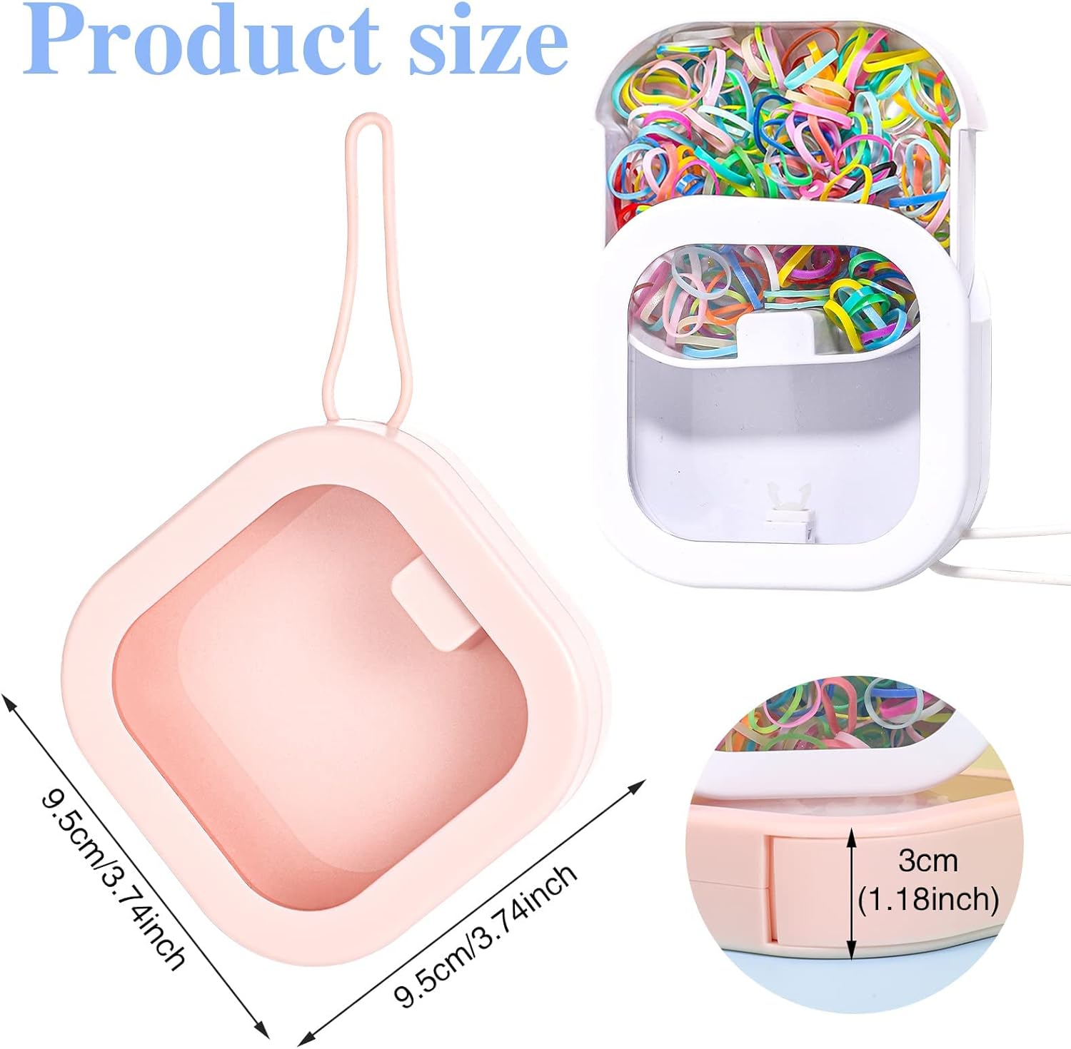 Prudiut Hair Tie Organizer 2 Pack, Portable Storage Box, Pink White