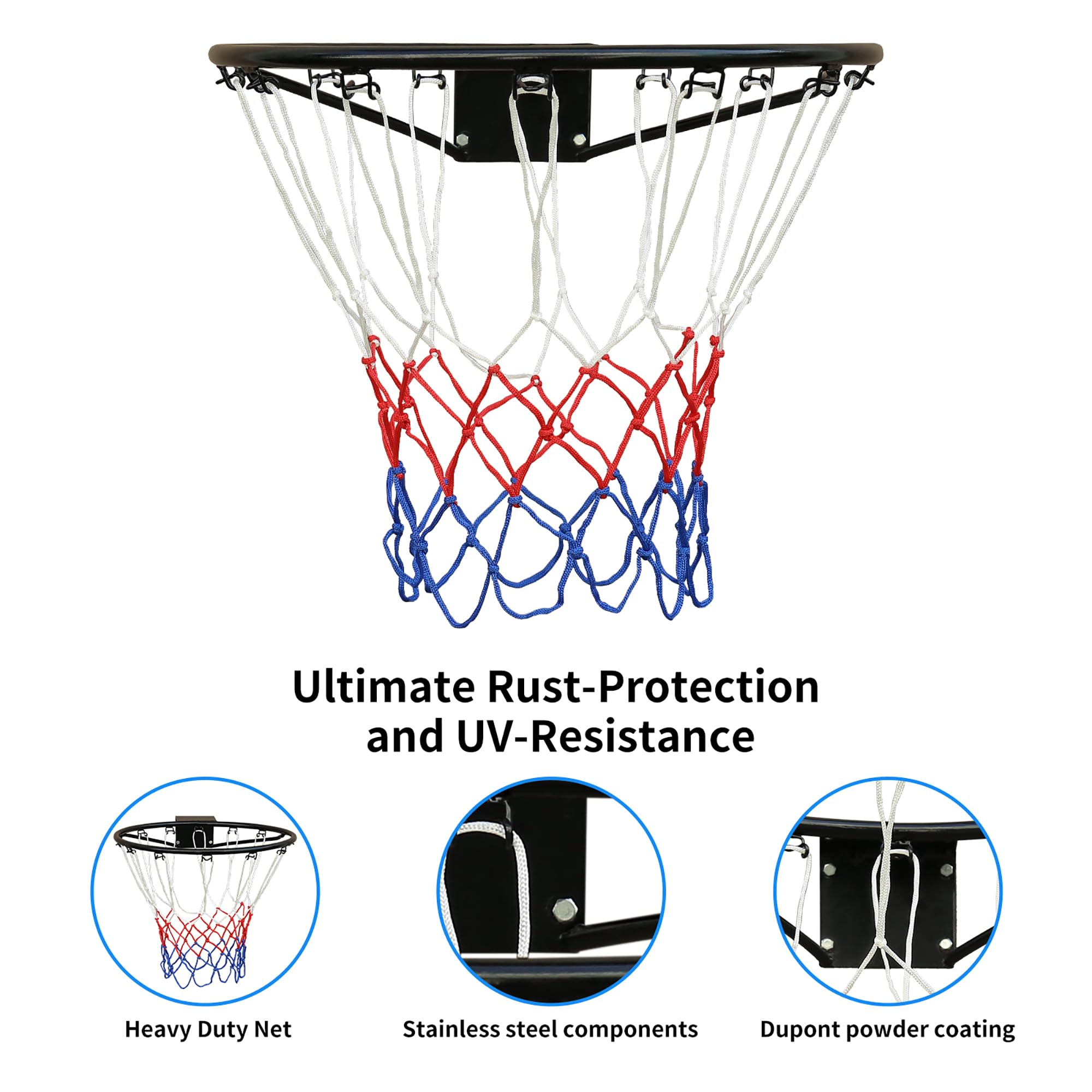 Aro de Baloncesto de Hierro con Red, para Pared, Negro, 45 cm