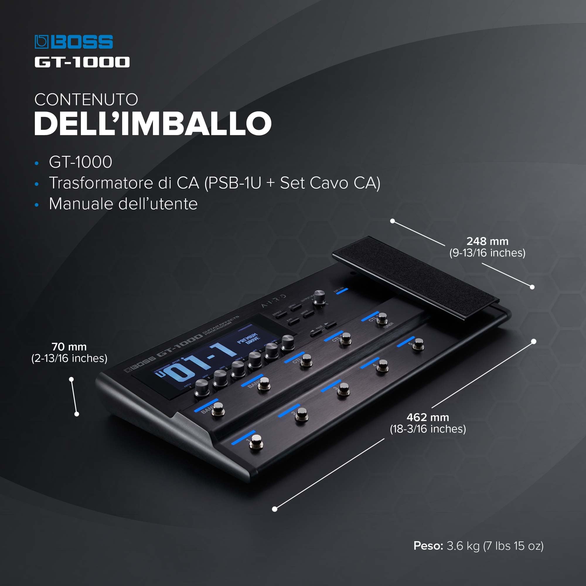 BOSS GT-1000 | Processore di effetti per chitarra leader del settore | Qualità sonora insuperabile | Ampli per chitarra altamente espressivi, realizzati con la tecnologia AIRD | Effetti BOSS integrati