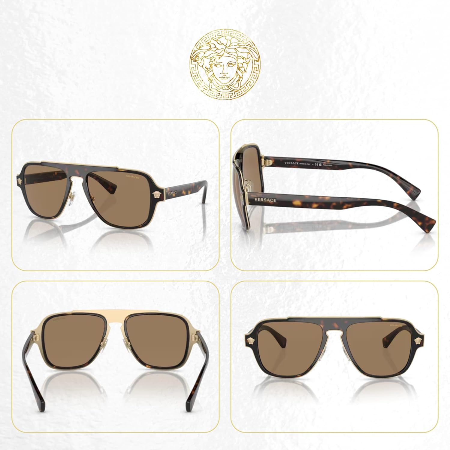 Versace VE2199 MEDUSA CHARM Square Sunglasses For Men +BUNDLE with ACCESSORY EYEWEAR KIT