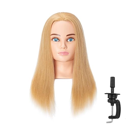 Miniatura 35 de Hairingrid Cabeza de maniquí de 20 a 22 pulgadas, 100% cabello humano, peluquero, cosmetología, maniquí, cabeza de entrenamiento, cabello y soporte