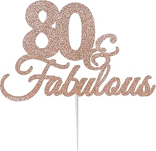 LissieLou 80 & Fabulous Birthday Cake Topper Decoration Glitter Card, Made in the UK - Rose Gold