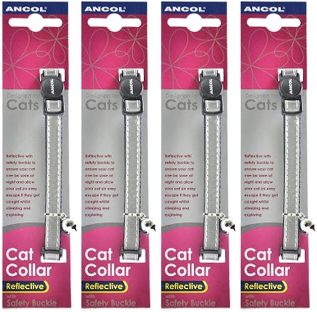 4 Units Saver Pack - Ancol - Gloss Reflective Cat Collar Silver
