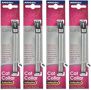 Ancol Katzenhalsband, reflektierend, glänzend, silberfarben, 4 Stück