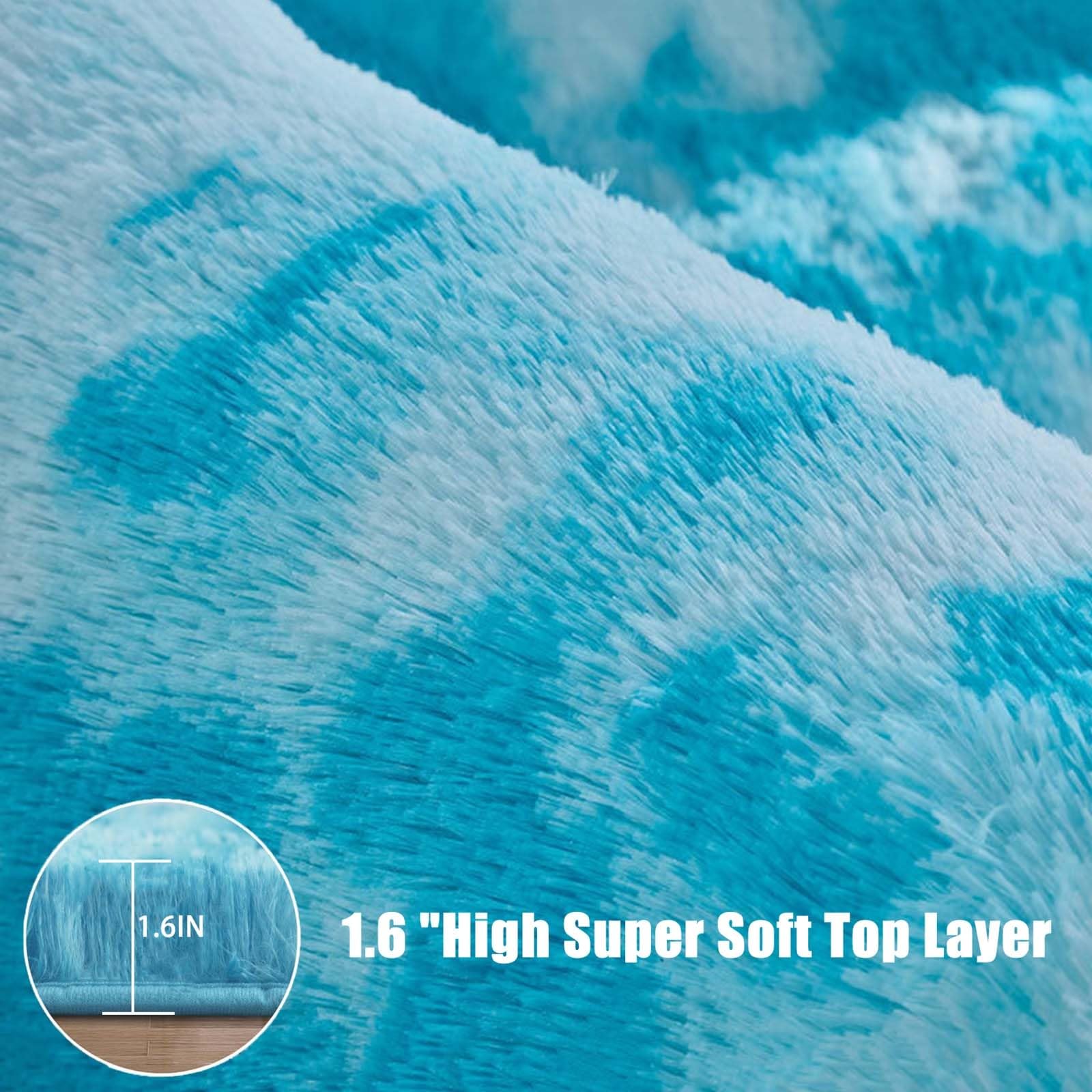 Tappeto Salotto 170 x 280 cm Morbido, Antiscivolo, Soffice, Moderno, Caldo e Traspirante Moquette Peloso Camera da Letto Caldo e Traspirante per Salotto da Letto, Divano, Blu