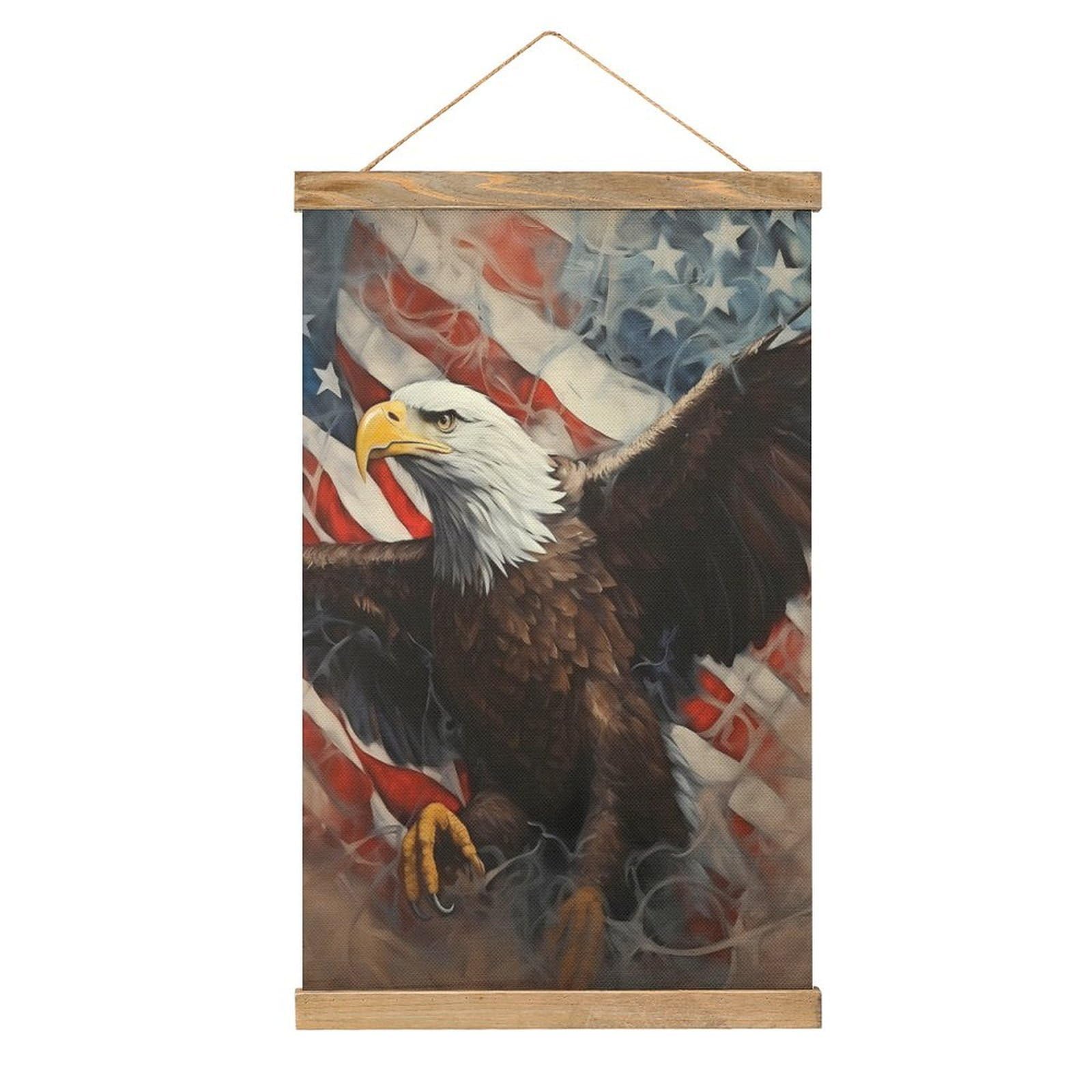 CGSBNGHA Americans Bald Ea-gles Flag Wall Art Prints Linen Hanging Painting Scroll Paintings Pictures Decor for Home