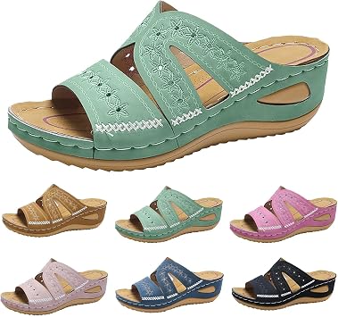 Women Orthopedic Sandals Anti Slip Open Toe Wedges Platform Slippers Faux Leather Sandal Vintage Holiday Summer Beach Slippers