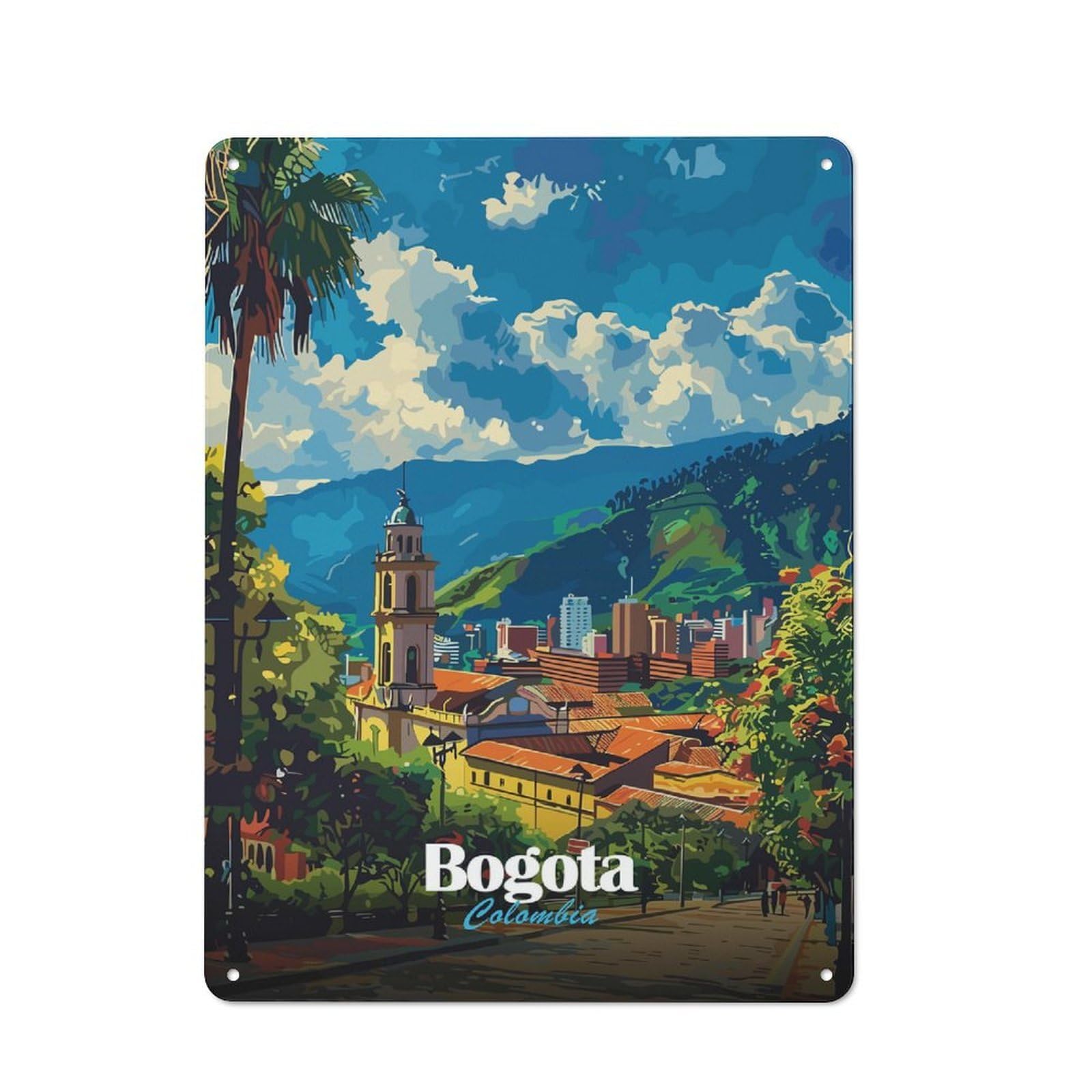 Junmoney Style Tin Wall Plaque 40X30cm With Bogota, Colombia Cityscape Illustration For Dining Room Or Kitchen, A Winter Wall Decor Update For Dining Room Decor Fans