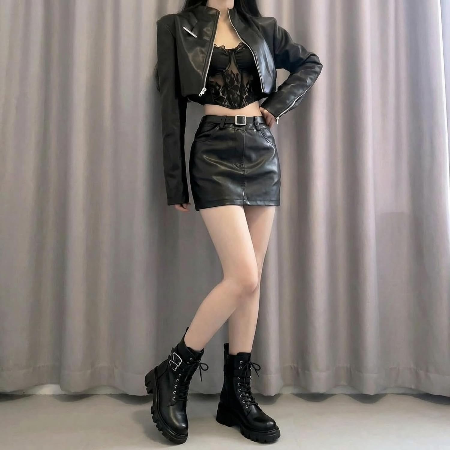 Black Combat Boots Women Purple Boots for Women Rave Boots Beige Gunmetal Cute Shoes Buckle Lug Sole