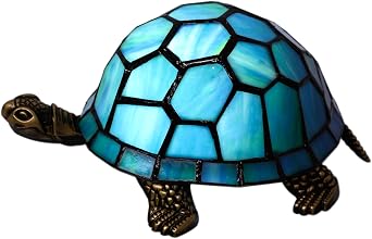 Tiffany Tortoise Lamp Small Stained Glass 8X5X4 Inch Blue Green | Animal Antique Accent Table Light Turtle Desk Lamp