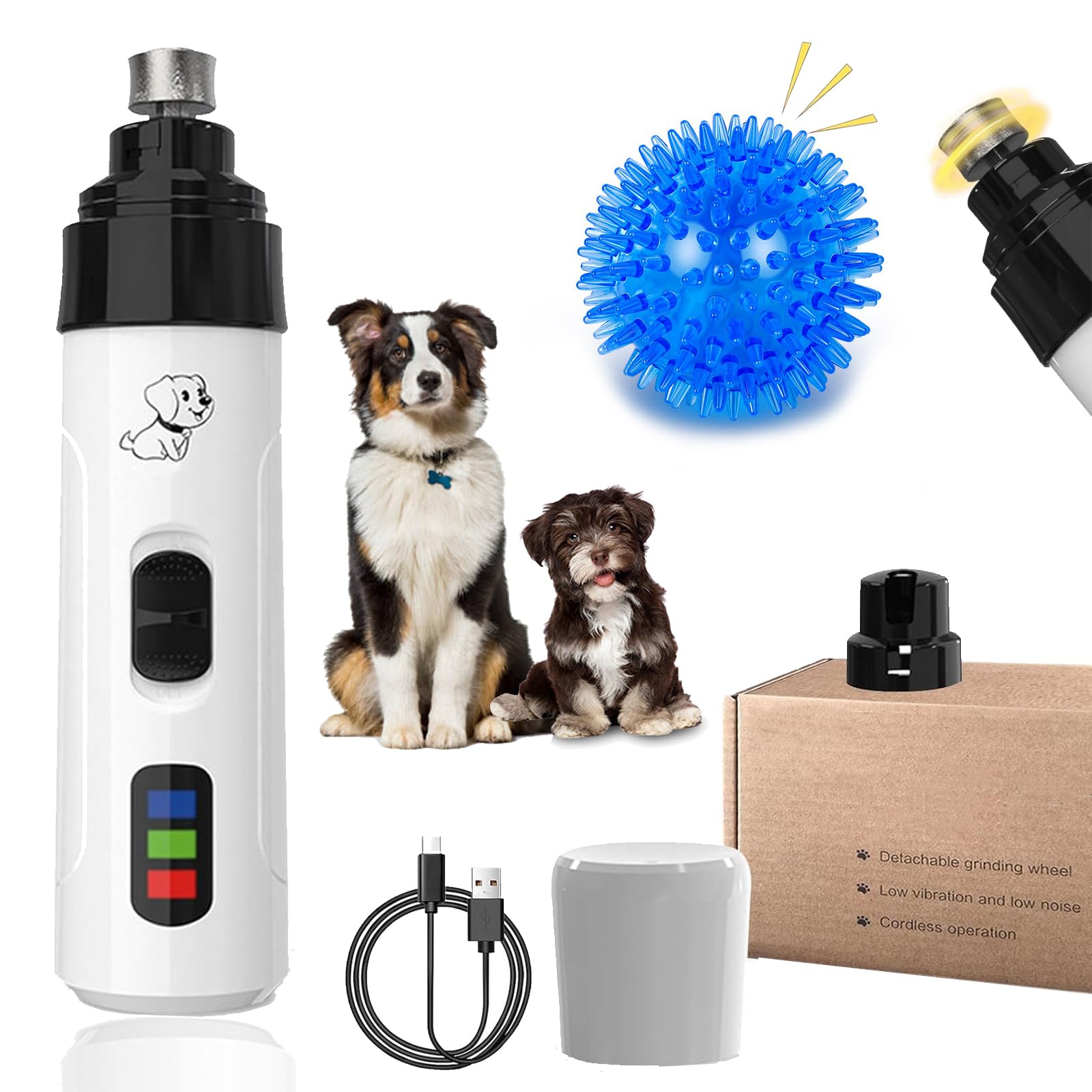 Gienslru Silent Groom Pro Dog Nails, Upgrade 3 Speed Silent Groom Pro Nail Grinder, Rechargeable Dog Claw Grinder Silent, Dog Nail Clippers with Quick Sensor, for Dogs, Cat (1 Grinder + 1 Head)