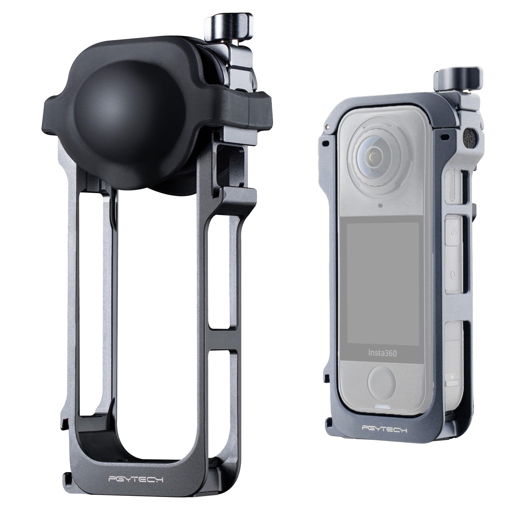 PGYTECH Cage de Caméra pour Insta360 X4 Air, Protection Alliage Aluminium avec Verrouillage, Cadre Cold Shoe, Filetages 1/4 Pouce, Cache-Objectif Silicone