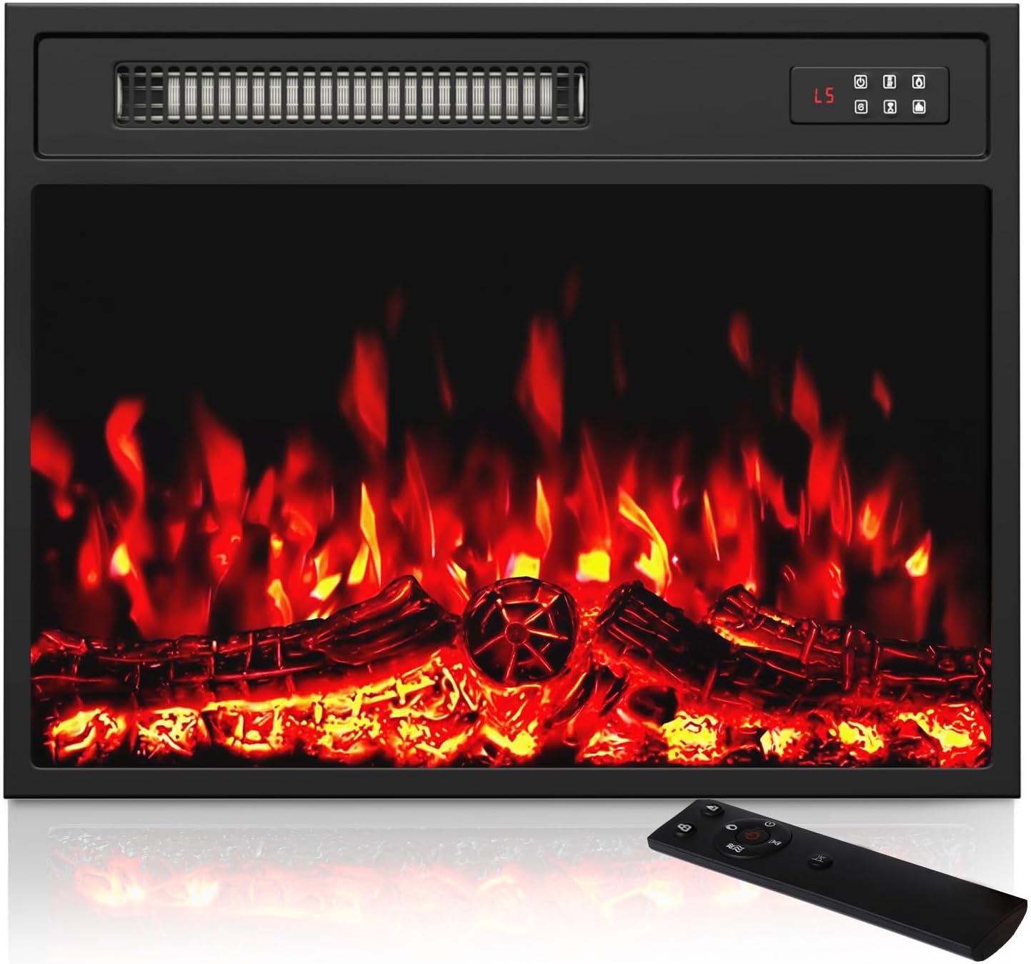 23 inch Electric Fireplace Insert Heater, Recessed Mounted Fireplace with Remote & Control Panel, Adjustable LED Flame Effects, Small Electric Stove for TV Stand, 750/1500W