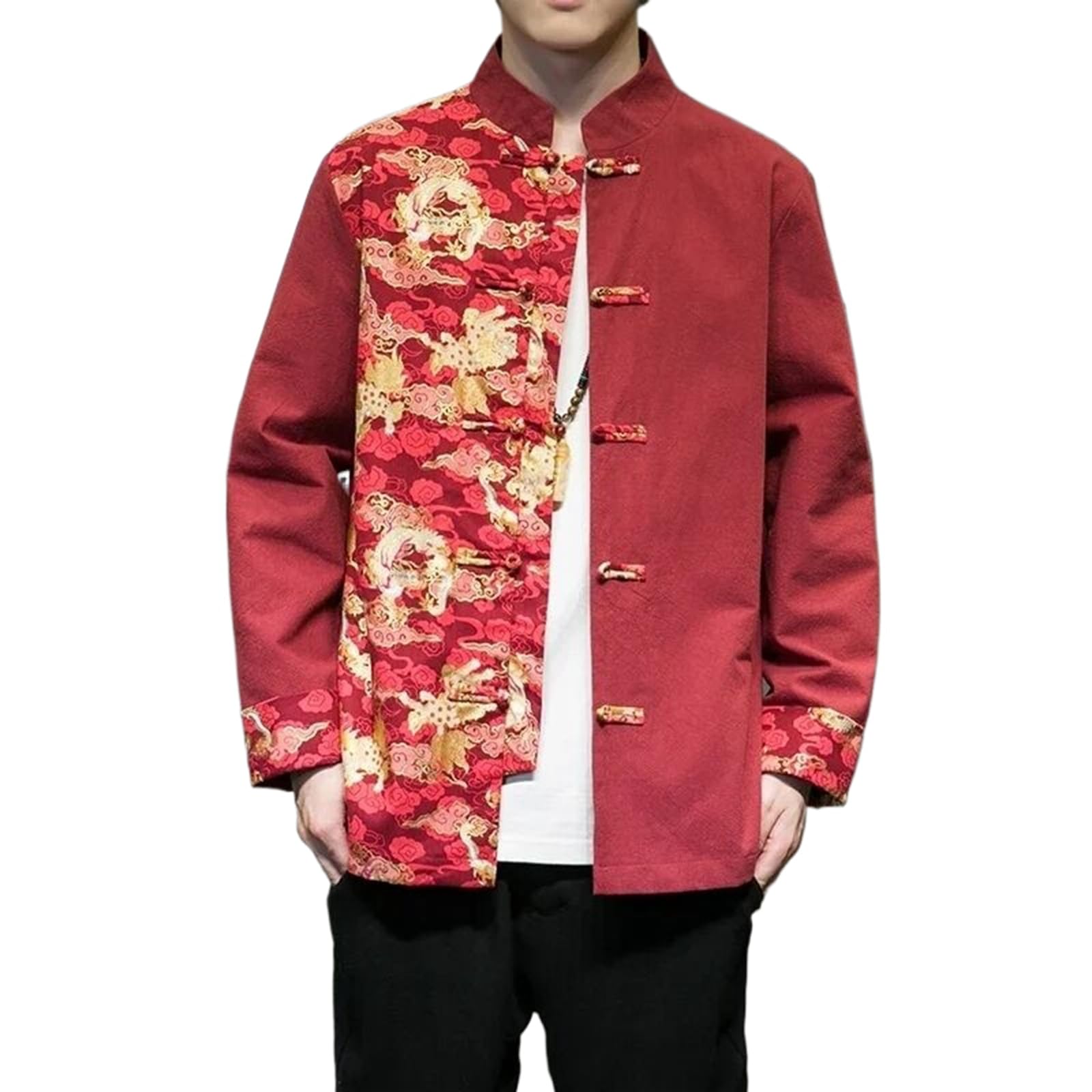 Men's Shirts Embroidered Spring Chinese Style Retro Stand Collar Jacket Cotton Linen Cardigan Loose Casual Top